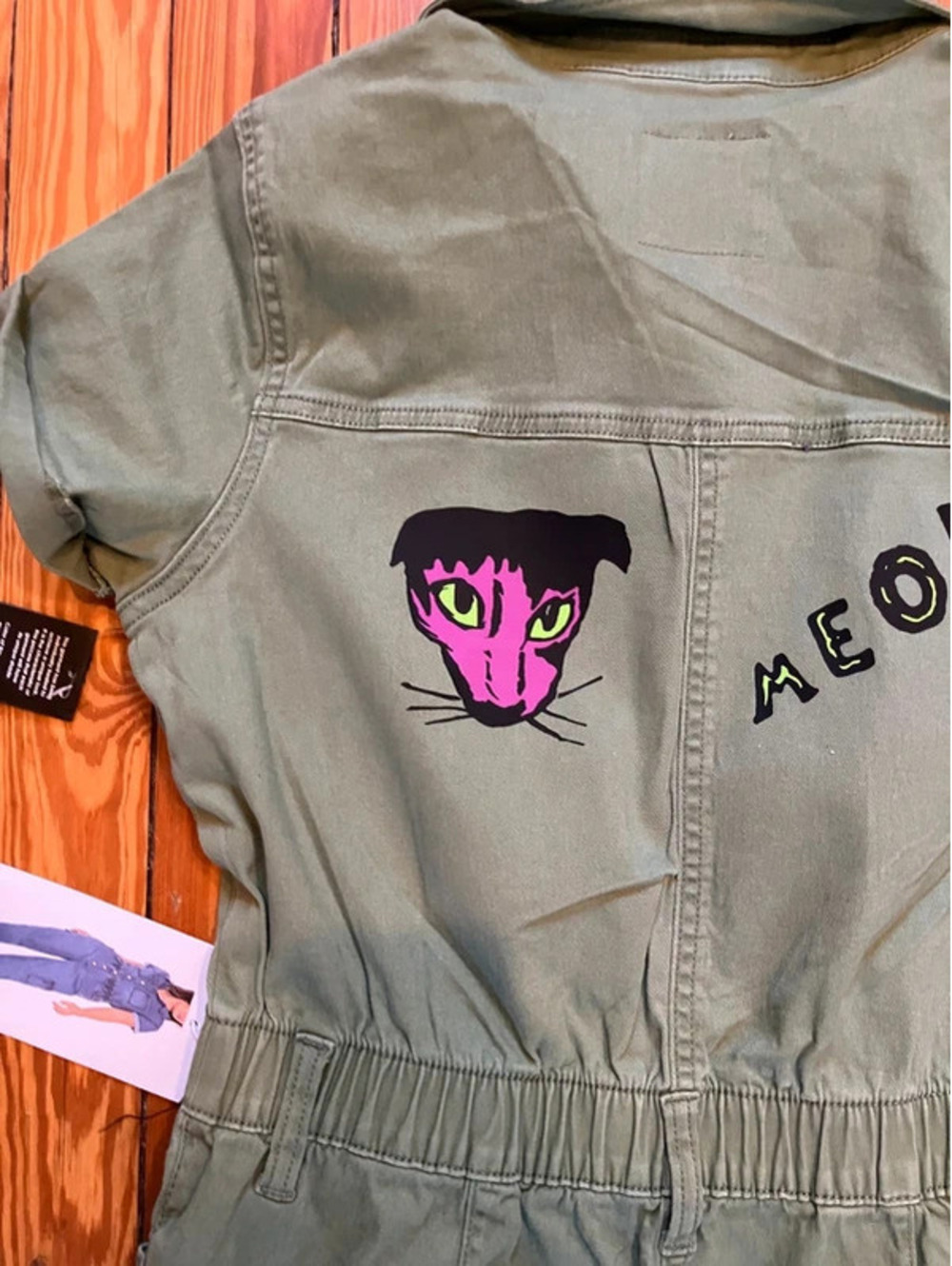 Marchioness of Bohemia OOAK Cat Art Cargo Boilersuit Womens S Olive Jumpsuit NWT - Picture 10 of 14